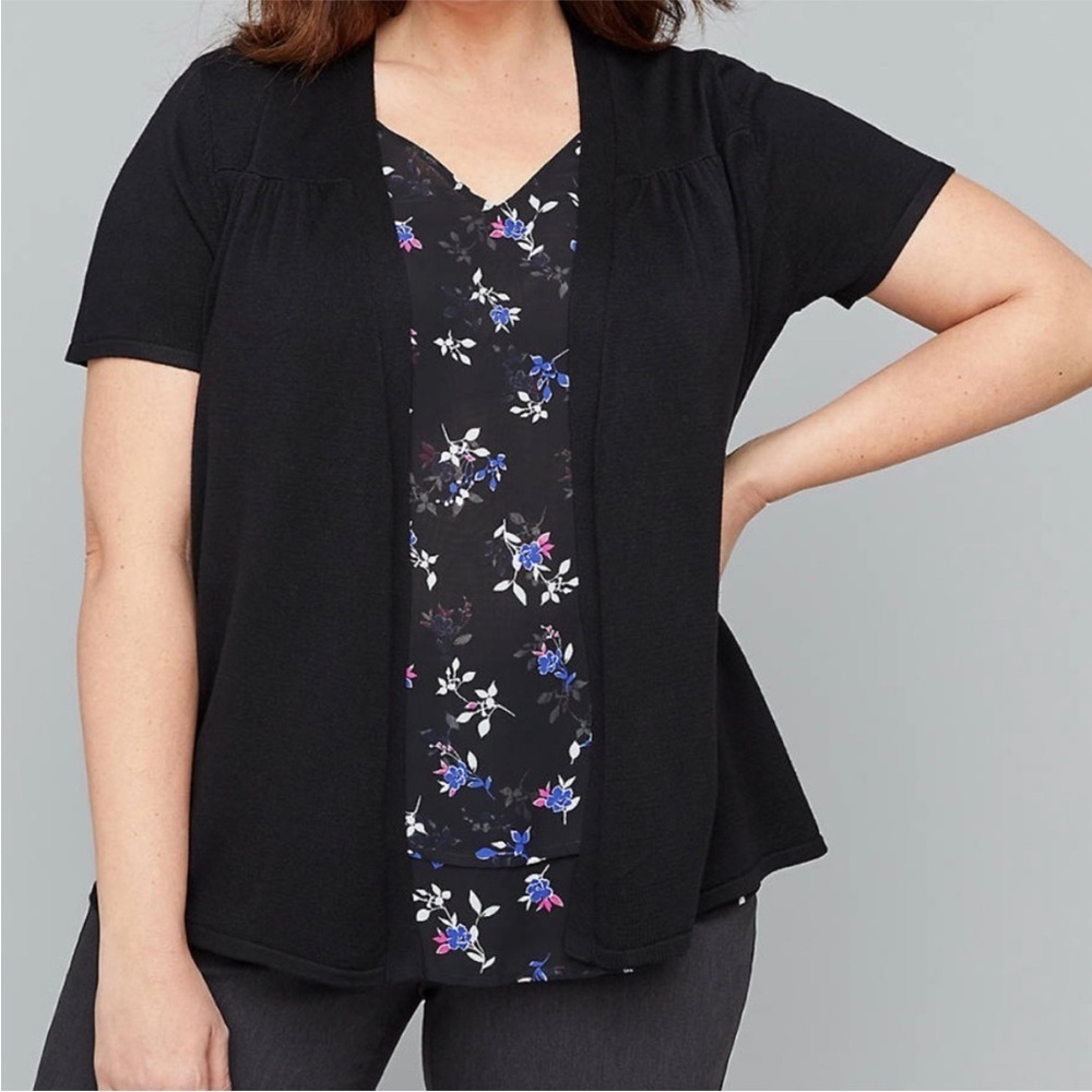 Lane Bryant Short Sleeve Open Front Cardigan, Size 14/16, Black